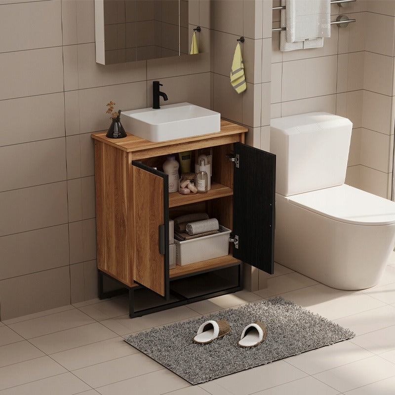 Unitate de baie cu uși loft, raft maro deschis și raft de 82 cm