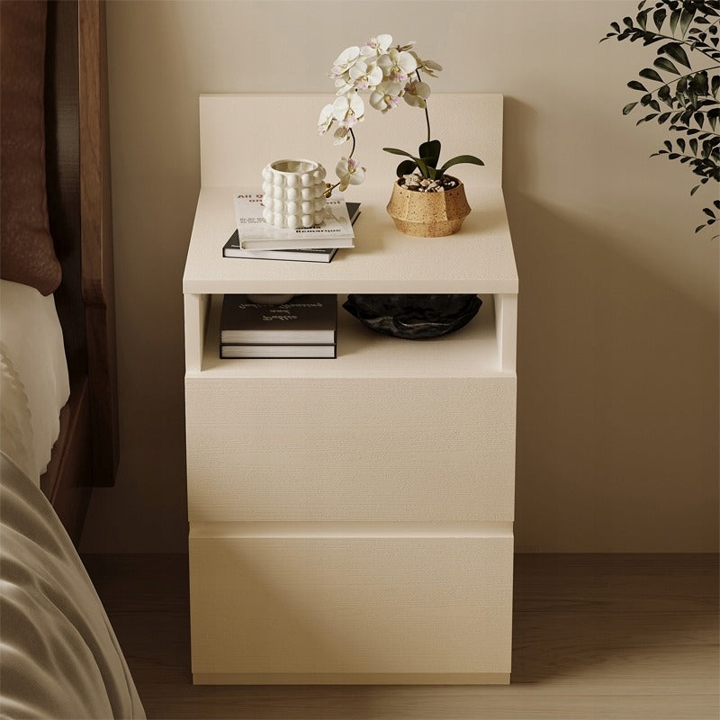 Noptieră, masă pentru dormitor/sufragerie, 2 sertare, stil loft, albă, modernă, 40 cm