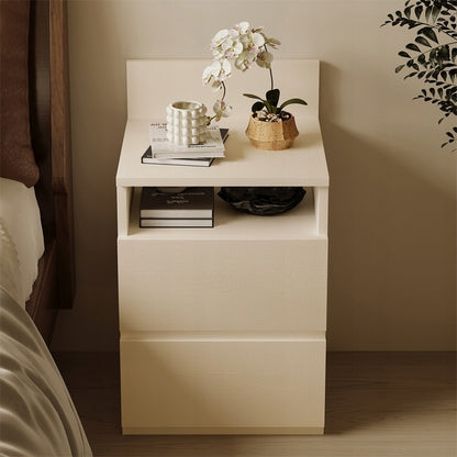 Noptieră, masă pentru dormitor/sufragerie, 2 sertare, stil loft, albă, modernă, 40 cm