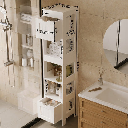 Dulap de baie alb cu sertare și raft înalt, stil modern loft, 142 cm