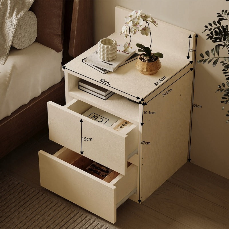 Noptieră, masă pentru dormitor/sufragerie, 2 sertare, stil loft, albă, modernă, 40 cm