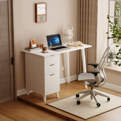 Birou alb pentru computer cu 2 sertare, în stil scandinav, pentru birou de tip loft