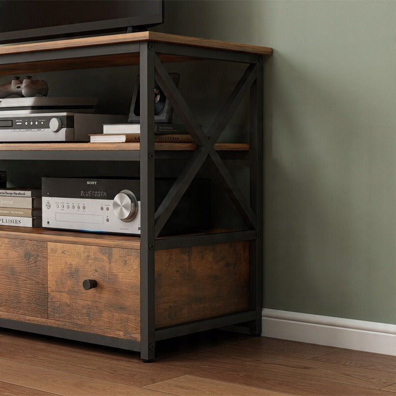 Dulap TV loft dresser pentru camera de zi cu rafturi și sertare 110 cm