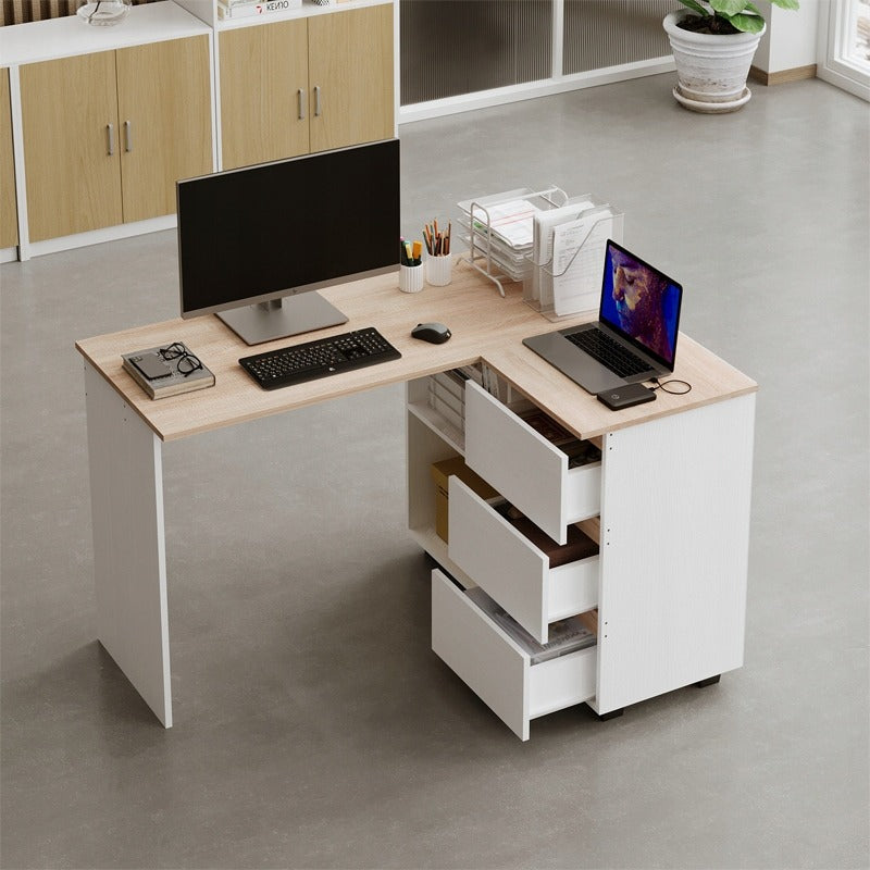 Birou de colț cu raft pentru calculator, 3 sertare, stil loft, modern, 120cm
