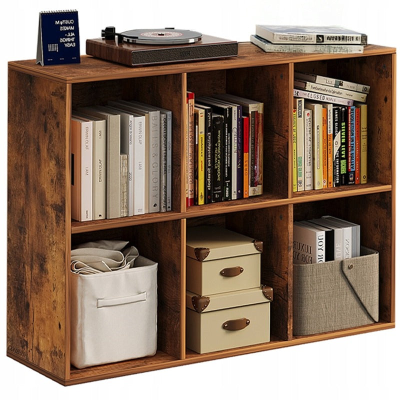 Bibliotecă deschisă, comodă cub 3x2, mansardă spațioasă pentru cărți, birou, rustică