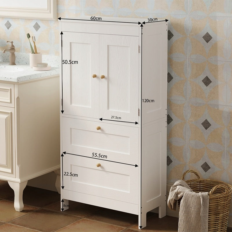 Raft de baie independent cu 2 sertare și uși, alb, stil Loft, 120 cm