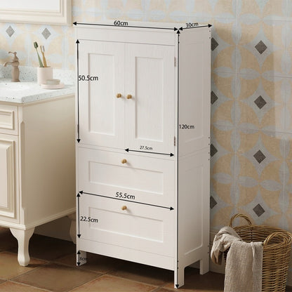 Raft de baie independent cu 2 sertare și uși, alb, stil Loft, 120 cm