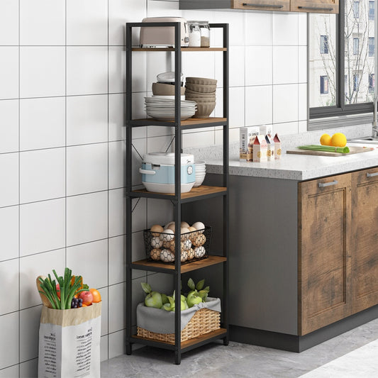 Dulap de depozitare în stil industrial - 154x40x30 cm, 5 rafturi, stil loft, MDF și metal
