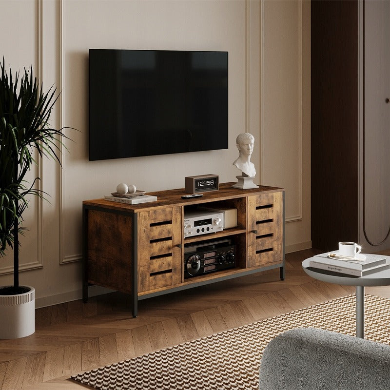 Comodă TV vintage tip loft cu 2 uși, maro rustic, 110cm