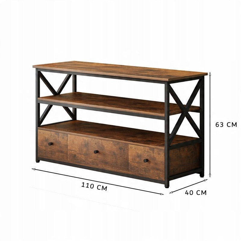 Dulap TV loft dresser pentru camera de zi cu rafturi și sertare 110 cm