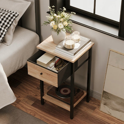 Noptieră cu sertare și raft, maro deschis, stil industrial loft, 51 cm