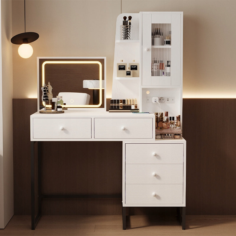 Masă de toaletă modernă, în stil loft, pentru machiaj și cosmetice, cu oglindă LED