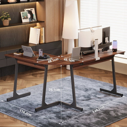 Birou de colț pentru calculator, modern, industrial, maro închis, stil loft, 148 cm