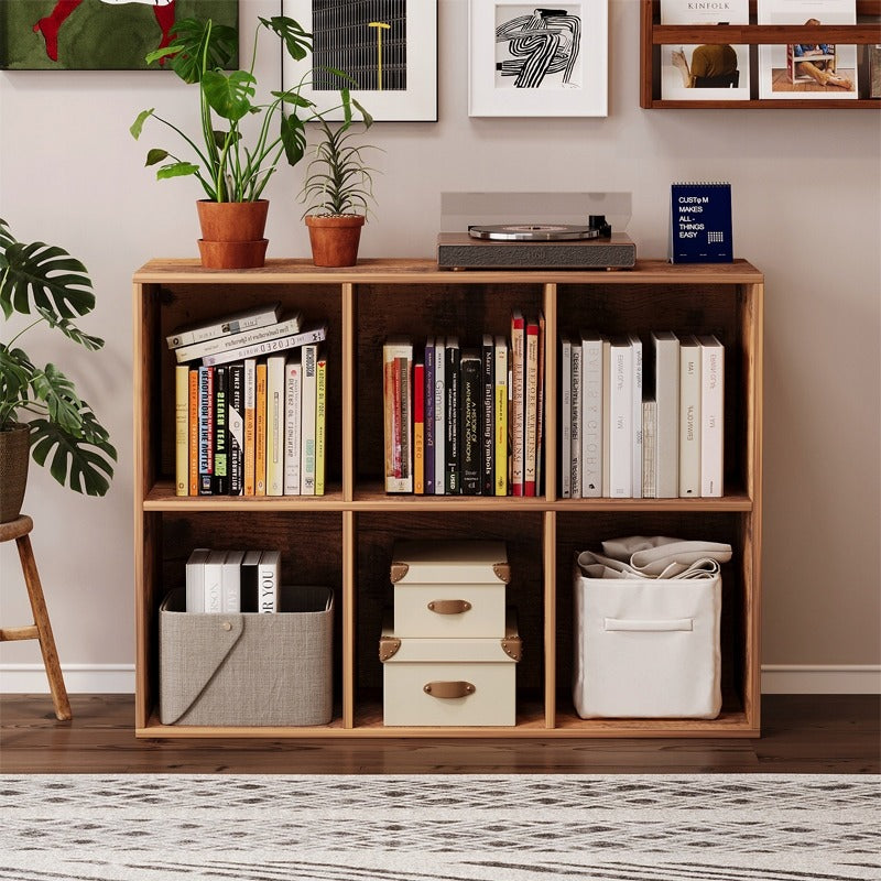Bibliotecă deschisă, comodă cub 3x2, mansardă spațioasă pentru cărți, birou, rustică