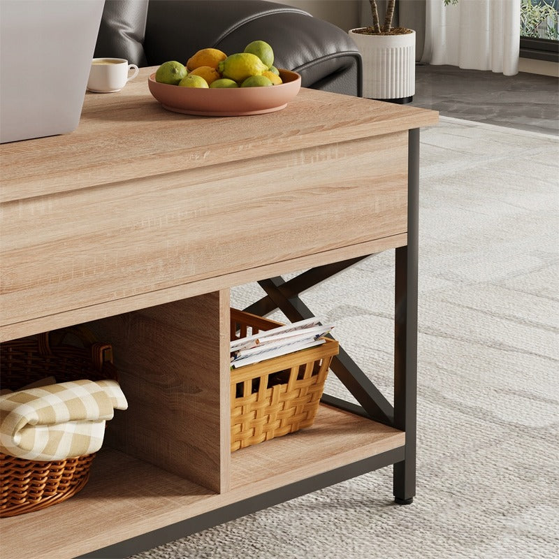 Masă de cafea extensibilă din lemn, stil loft, cu spațiu de depozitare rabatabil, maro, 100 cm
