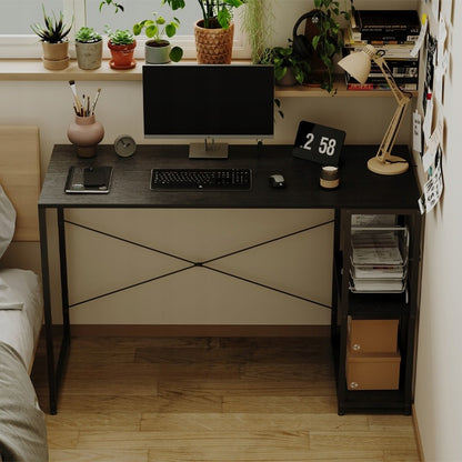 Birou pentru computer, masă loft, negru, modern, cu rafturi industriale, 120 cm