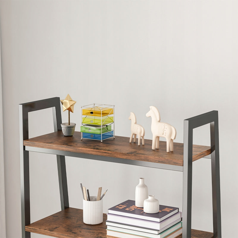 Bibliotecă rustică cu 5 rafturi - 56x34x172 cm, cadru metalic negru și MDF cu efect de lemn închis