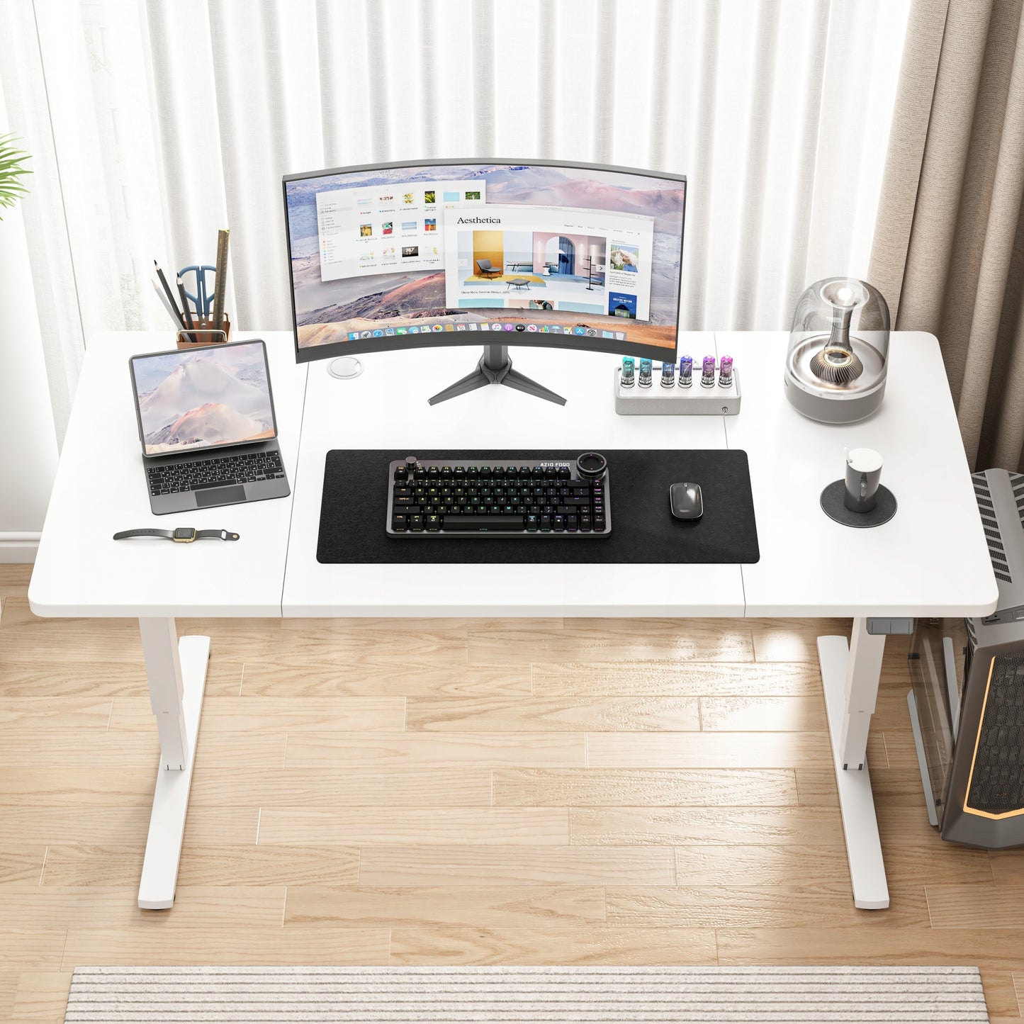 Birou electric cu ridicare alb 160x80 Înălțime reglabilă 72-118 cm