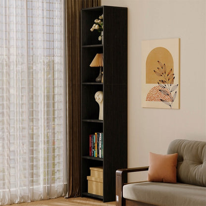 Bibliotecă verticală neagră cu rafturi înalte, dulap modern cu coloană, 190 cm