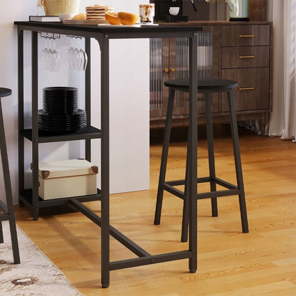Set Masă de Sufragerie Neagră + Scaune de Bar cu 2 Scaune, Stil Loft Modern