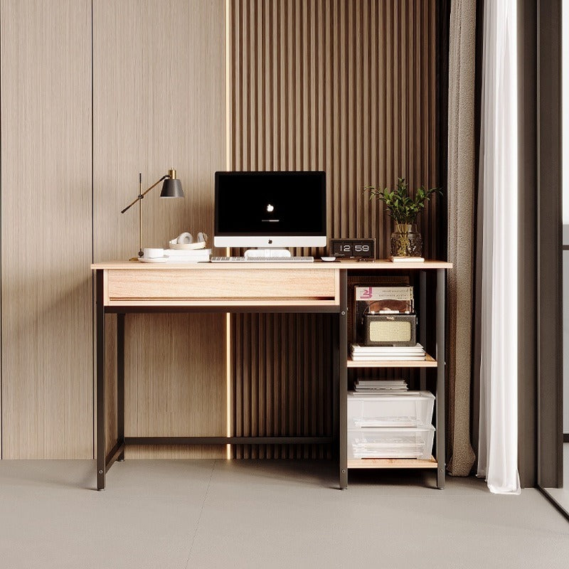 Birou pentru computer în stil industrial loft, cu un sertar și două rafturi, stejar scandinav deschis