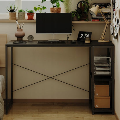 Birou pentru computer, masă loft, negru, modern, cu rafturi industriale, 120 cm