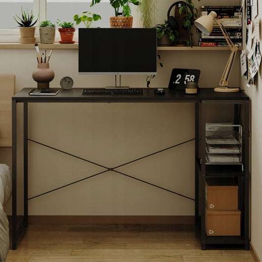 Birou pentru computer, masă loft, negru, modern, cu rafturi industriale, 120 cm
