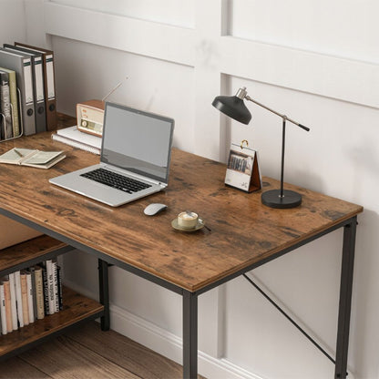 Masă pentru calculator - metal, stil gamer, design loft/industrial, 2 rafturi laterale, 120 cm