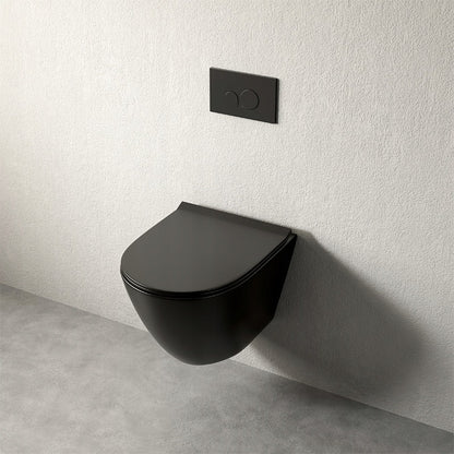 Vas de toaletă negru fără margine, cu capac cu închidere lentă, sistem de spălare Duroplast Vortex