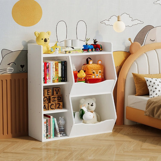 Raft, dulap, bibliotecă, dulap pentru jucării, cărți și ziare, 5 compartimente, stil loft