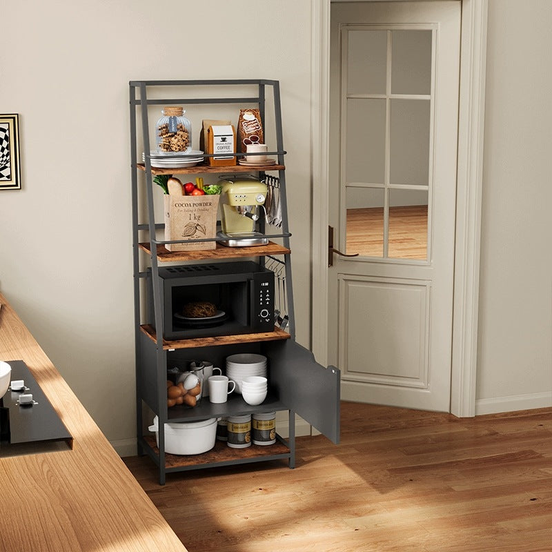 Raft mare de bucătărie pentru cuptorul cu microunde, practic, din stejar rustic, cu cârlige, stil loft