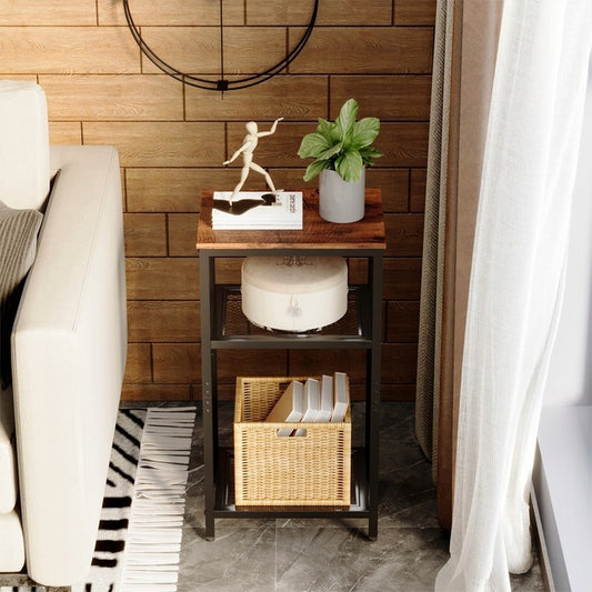 Măsuță de cafea laterală cu 2 rafturi, maro retro vintage loft