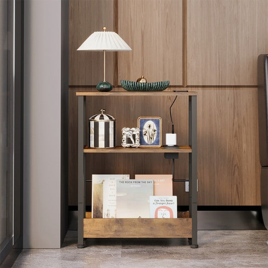 Bibliotecă pentru living cu port USB, culoare maro, dulap tip mansardă