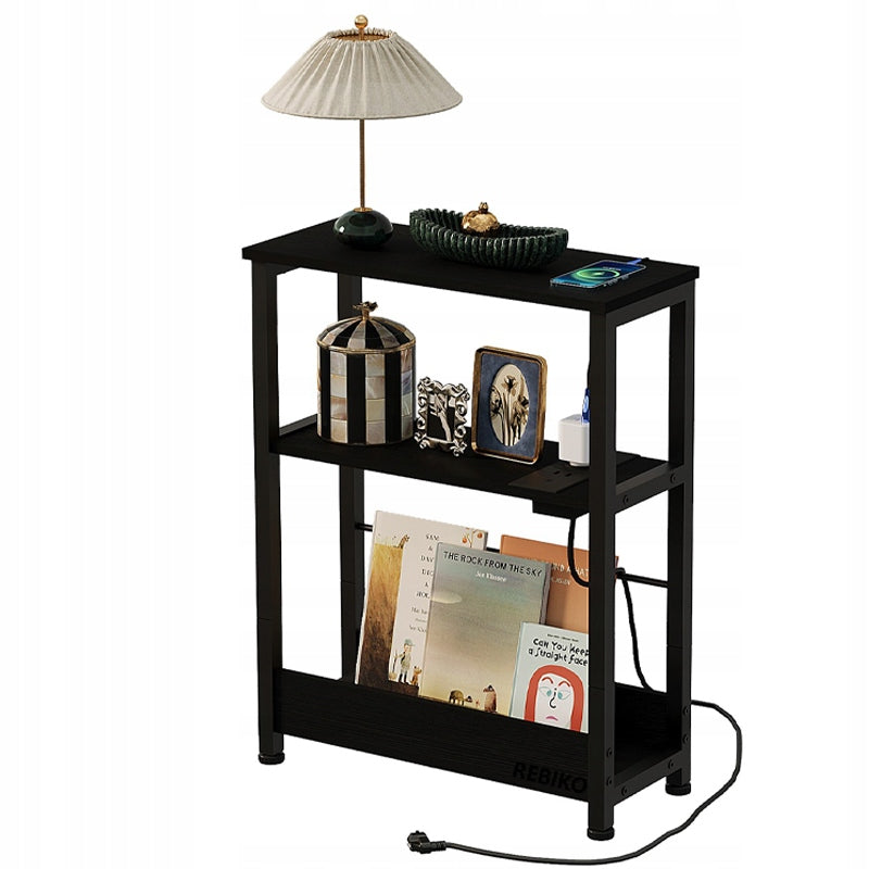 Noptieră Loft Neagră cu Prelungitor de 45 cm