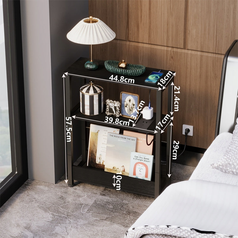 Noptieră Loft Neagră cu Prelungitor de 45 cm