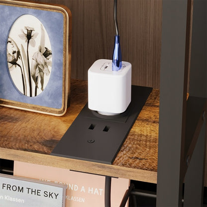 Bibliotecă pentru living cu port USB, culoare maro, dulap tip mansardă