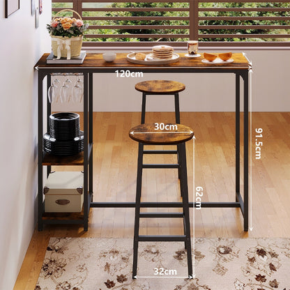 Set masă și scaun de bar, masă de sufragerie cu 2 scaune, stil rustic loft