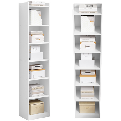 Dulap alb cu 7 rafturi - 180x40x30 cm - suport vertical pentru cărți, stil minimalist