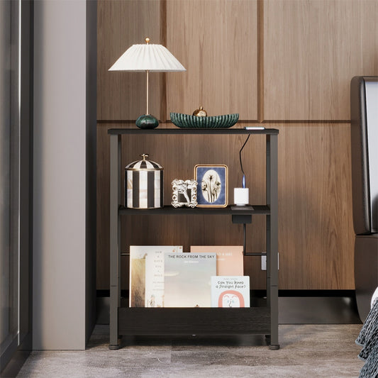 Noptieră Loft Neagră cu Prelungitor de 45 cm