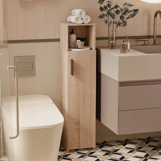 Dulap îngust pentru baie, maro, cu rafturi înalte, modern, 101 cm