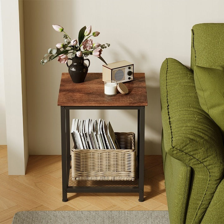 Măsuță pătrată cu raft, stil retro vintage loft, 55 cm