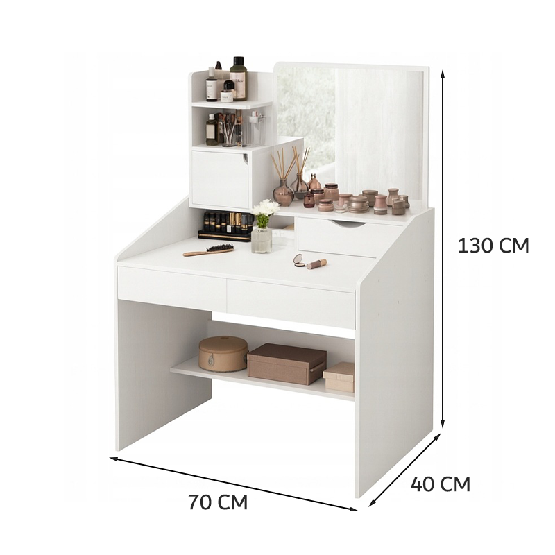 Măsuță de toaletă albă cu oglindă, 70x40x130 cm - Soluție elegantă și practică pentru dormitor sau baie