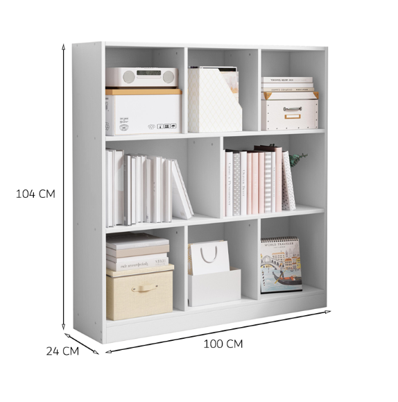 Bibliotecă deschisă albă cu 6 rafturi - 100x24x104 cm, stil modern scandinav