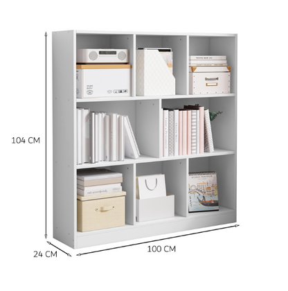 Bibliotecă deschisă albă cu 6 rafturi - 100x24x104 cm, stil modern scandinav