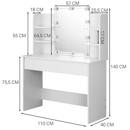 Masă de toaletă cosmetică cu oglindă LED, stil loft modern, 110 cm