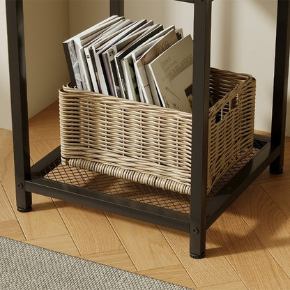 Măsuță pătrată cu raft, stil retro vintage loft, 55 cm